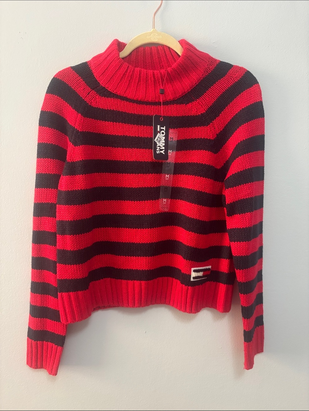 Tommy Hilfiger Red and Black Striped Cowl Neck Sweater